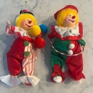 Vintage Russ Christmas Set of 2 Clown Ornaments